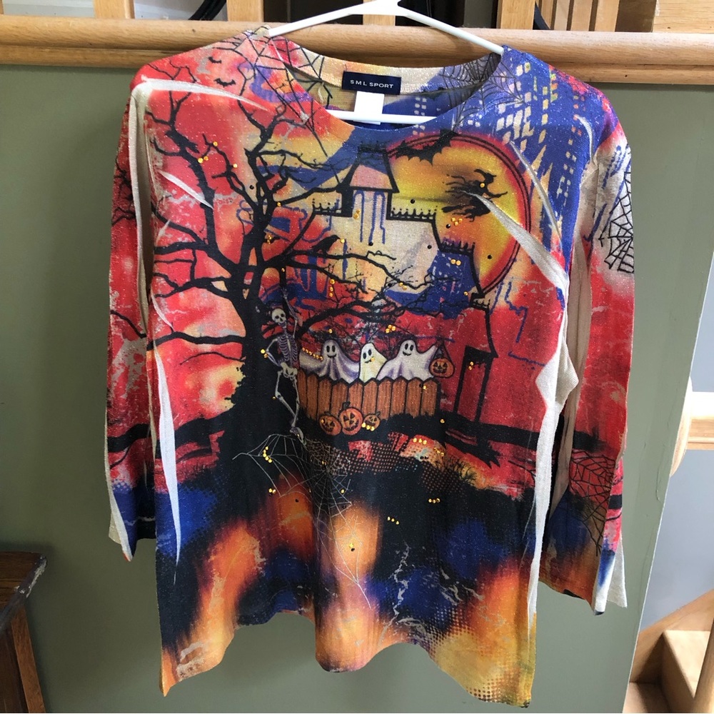 HALLOWEEN ladies 3/4 sleeve glitter and embellishment top. Size XL
